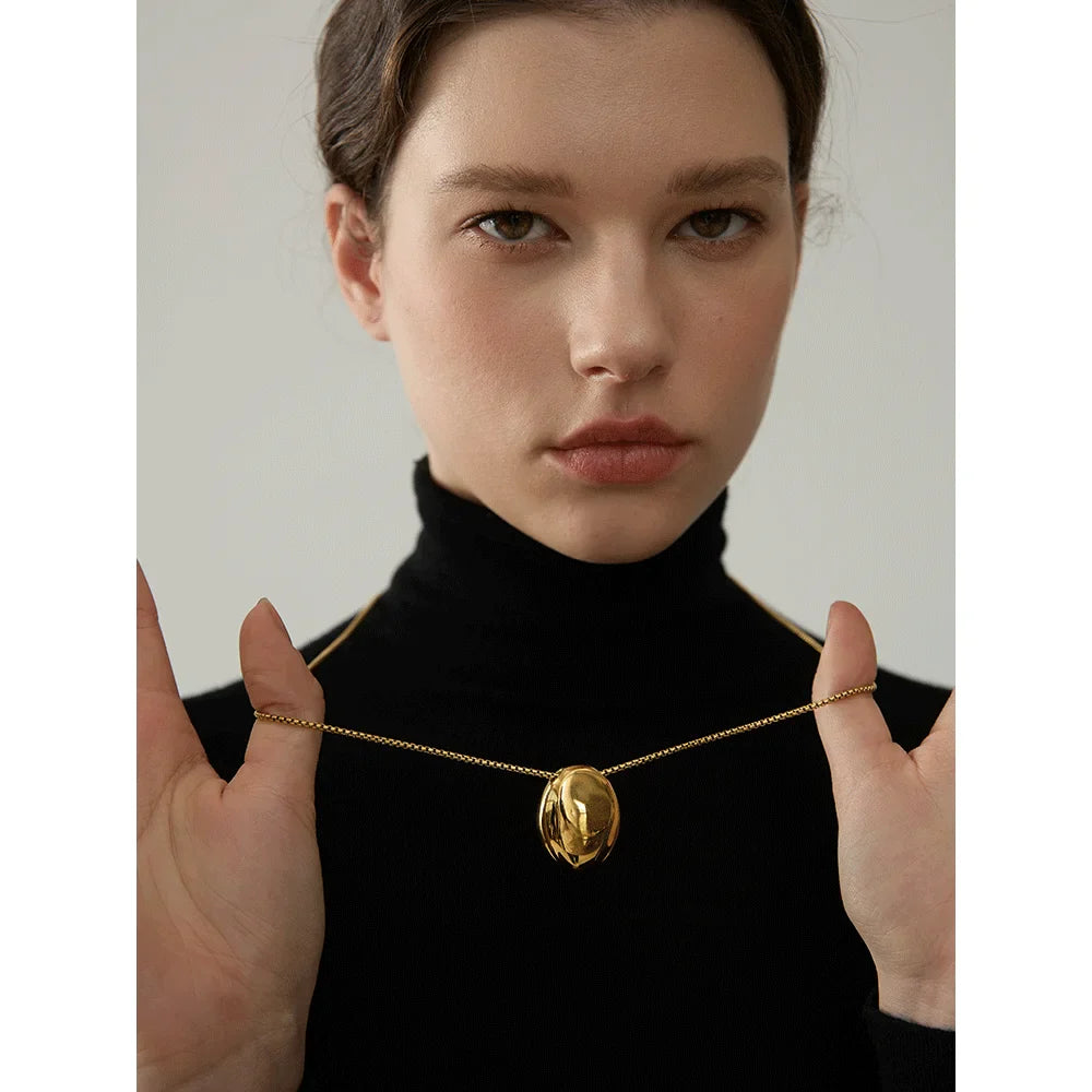 18k Gold-Plated Minimalist Oval Long Necklace