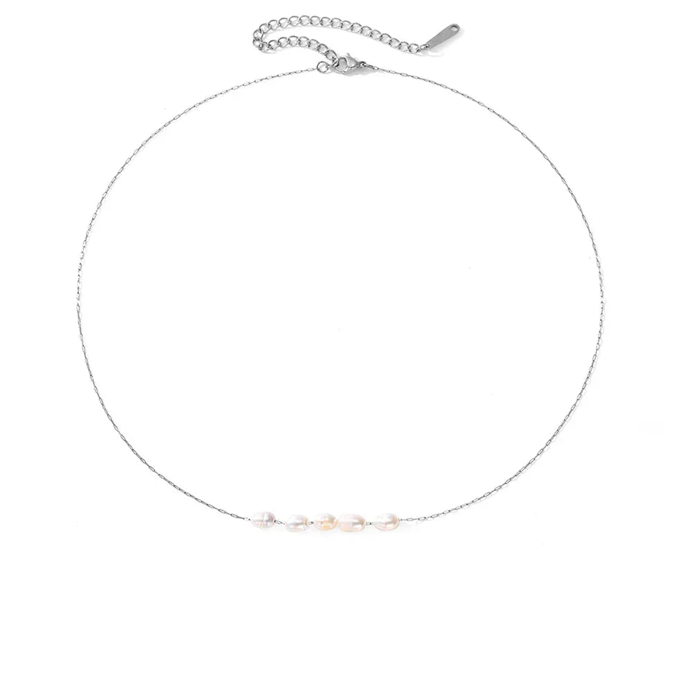 18k Gold-Plated Minimalist 5-Pearl Necklace