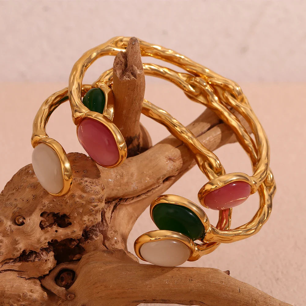 Double Organic Agate Bangle – 18k Gold-Plated