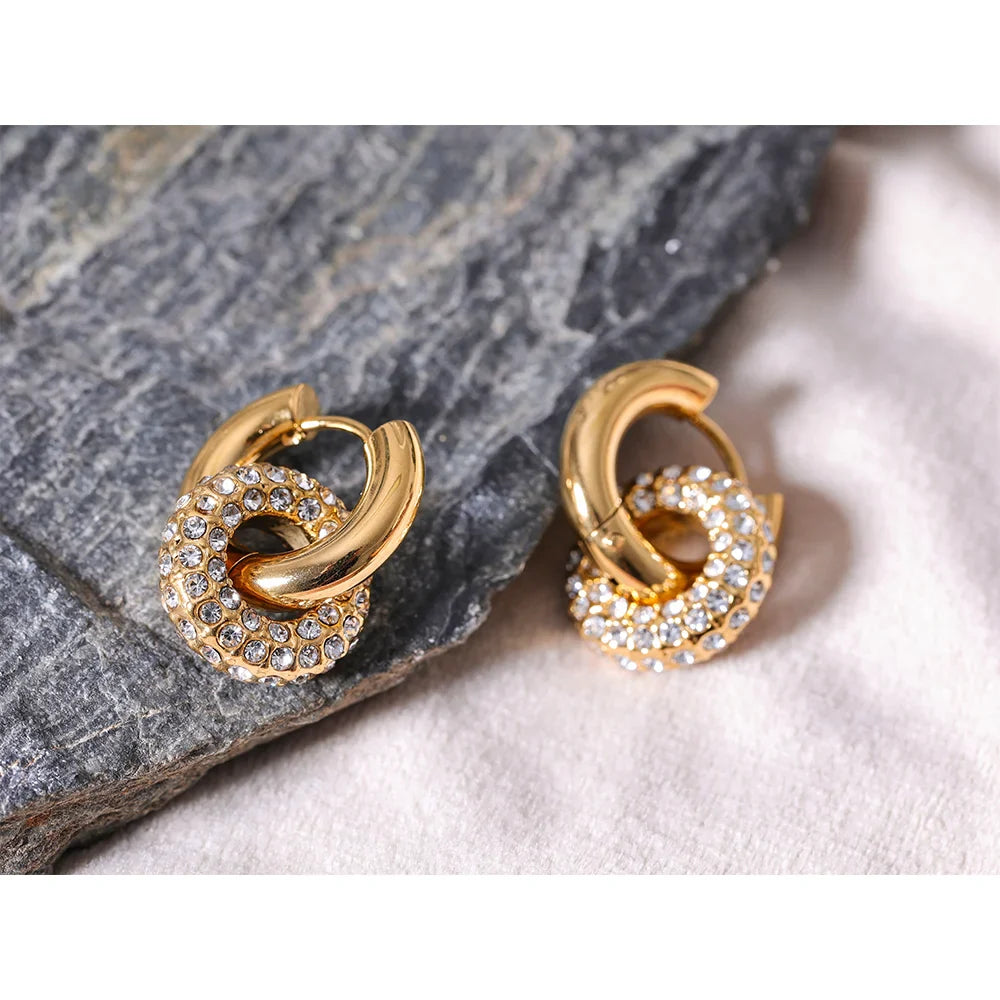 18k Gold-Plated Double Hoop Earrings with Zirconia Detailing