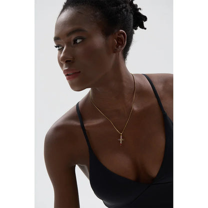 18k Gold-Plated Delicate Cross Necklace with Zirconia