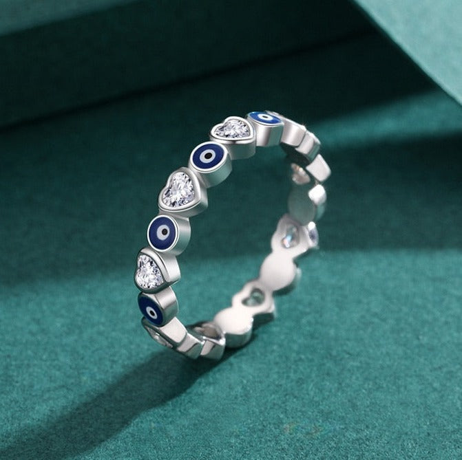 Evil Eye Heart Ring in 925 Silver