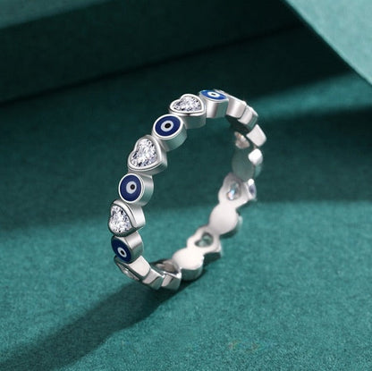 Evil Eye Heart Ring in 925 Silver