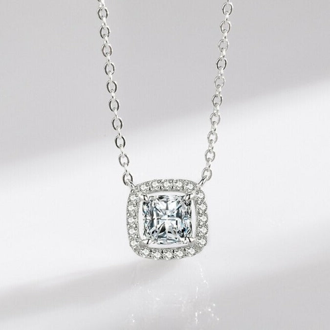 Double Square Zirconia Pendant Necklace in 925 Sterling Silver