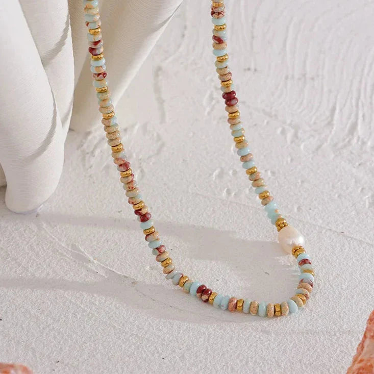 18k Gold-Plated Natural Stones and Pearl Necklace