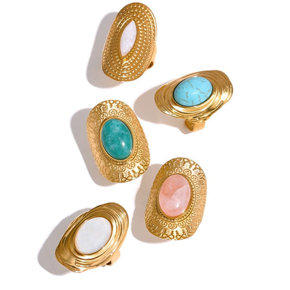 18k Gold Plated Adjustable Hyperbolic Ring with Natural Stones