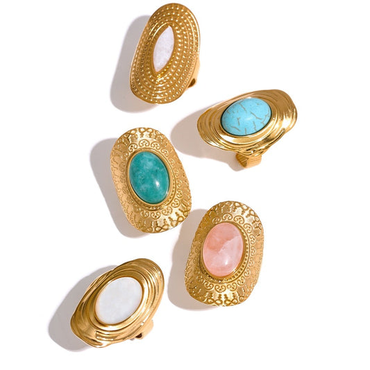 18k Gold Plated Adjustable Hyperbolic Ring with Natural Stones