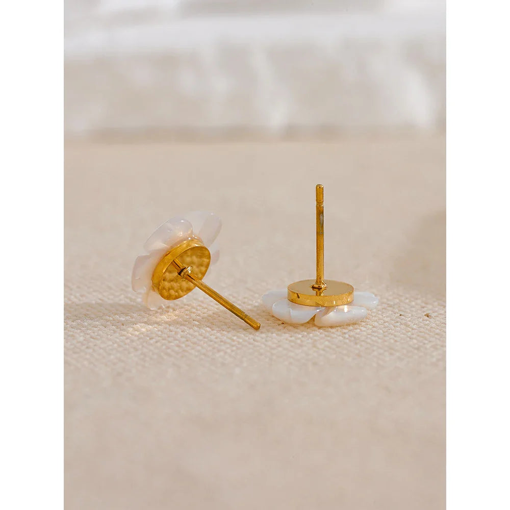 18k Gold-Plated Delicate White Flower Earrings