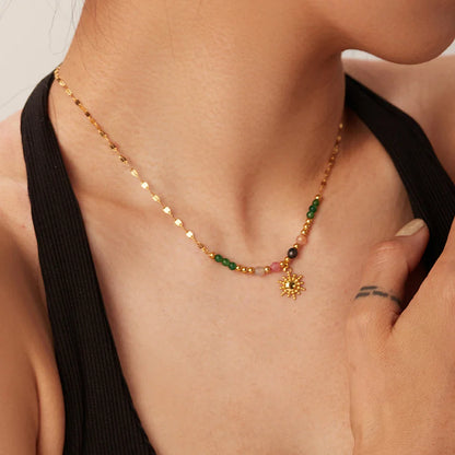 18k Gold-Plated Trend Sun Necklace with Natural Stones