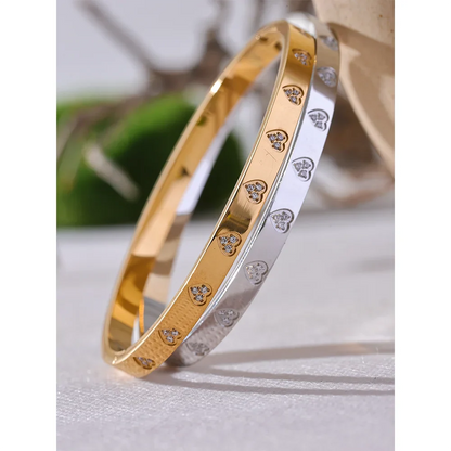 18k Gold-Plated Minimalist Hearts &amp; Zirconia Bangle