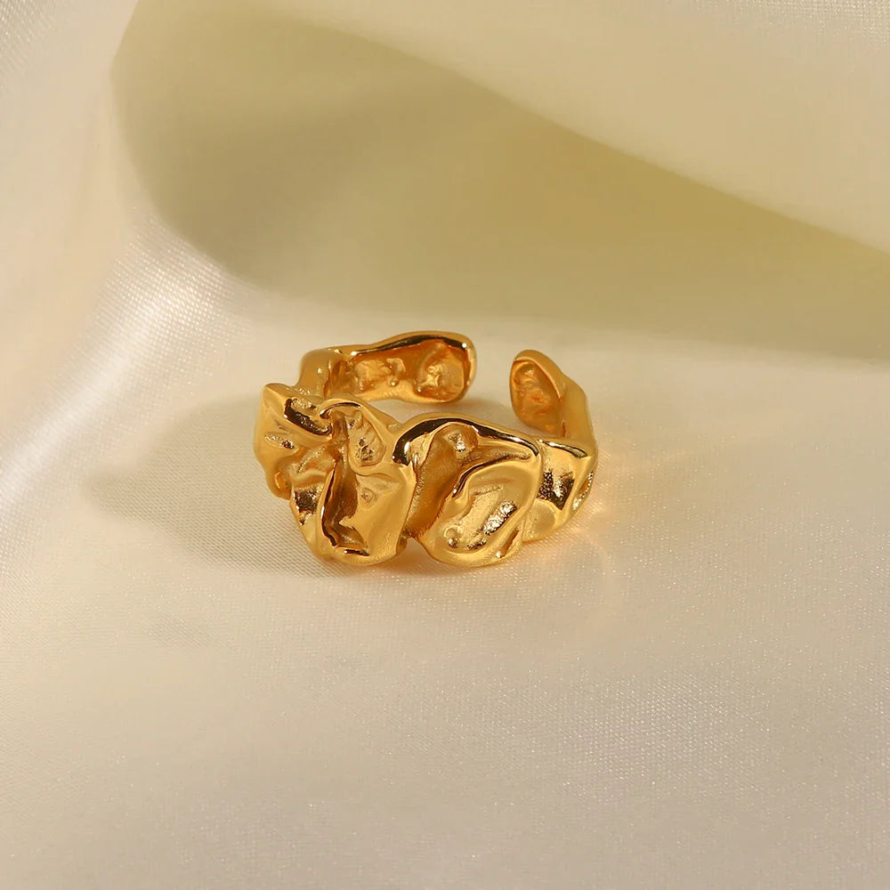 18k Gold-Plated Adjustable Minimalist Lava Texture Ring