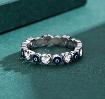 Evil Eye Heart Ring in 925 Silver