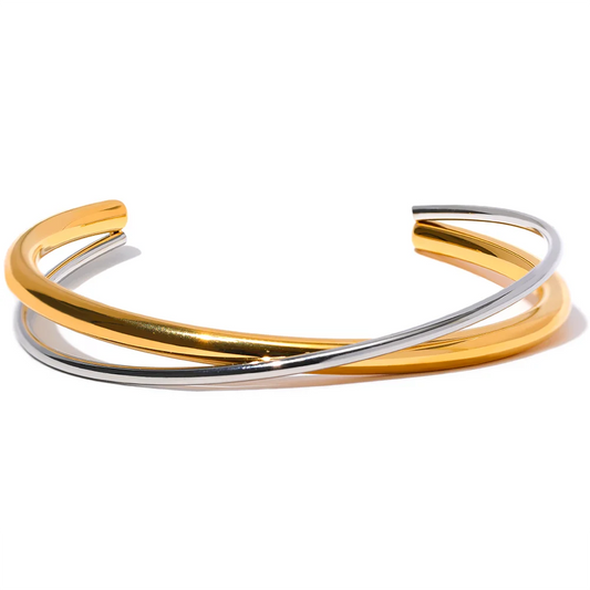 Double Crossed Minimalist Bangle in 18k Gold Plating
