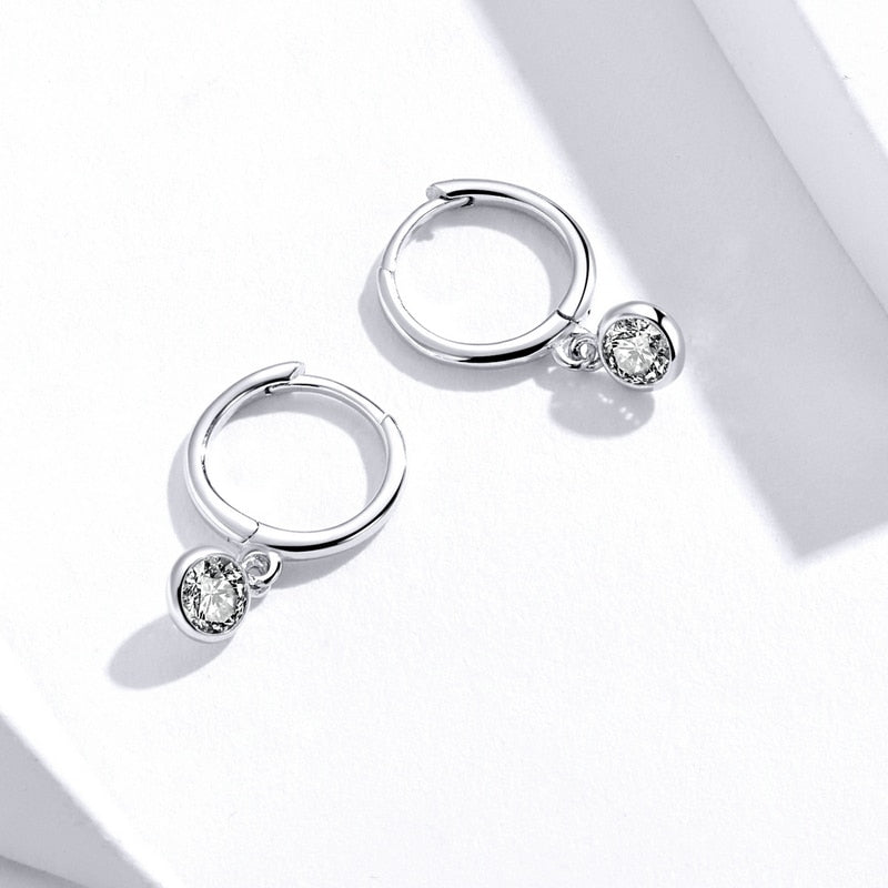 Round Drop Earrings in 925 Sterling Silver with Zirconia