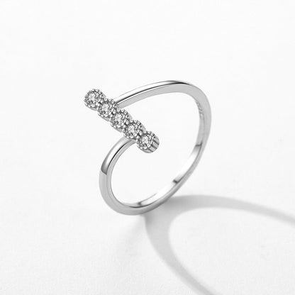 925 Sterling Silver Line Class Ring with Cubic Zirconia