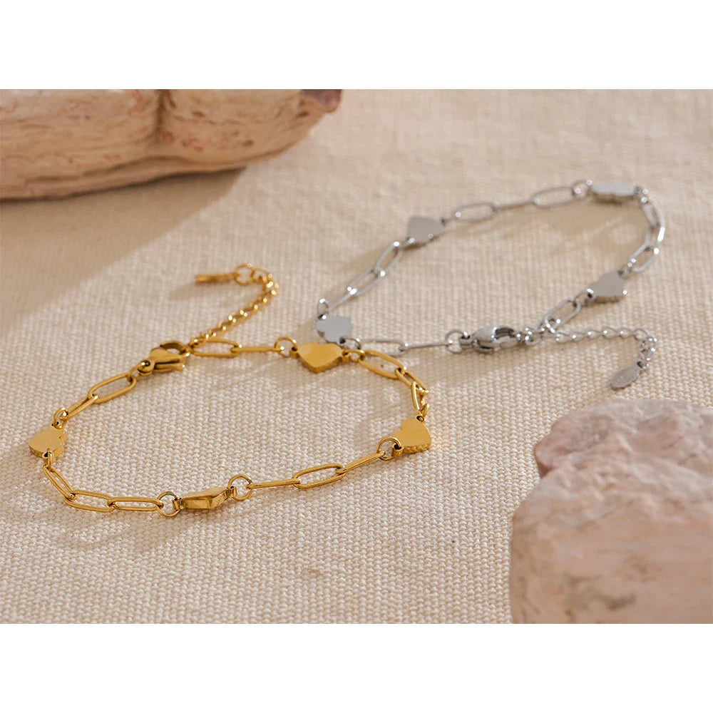18k Gold-Plated Heart Link Chain Bracelet