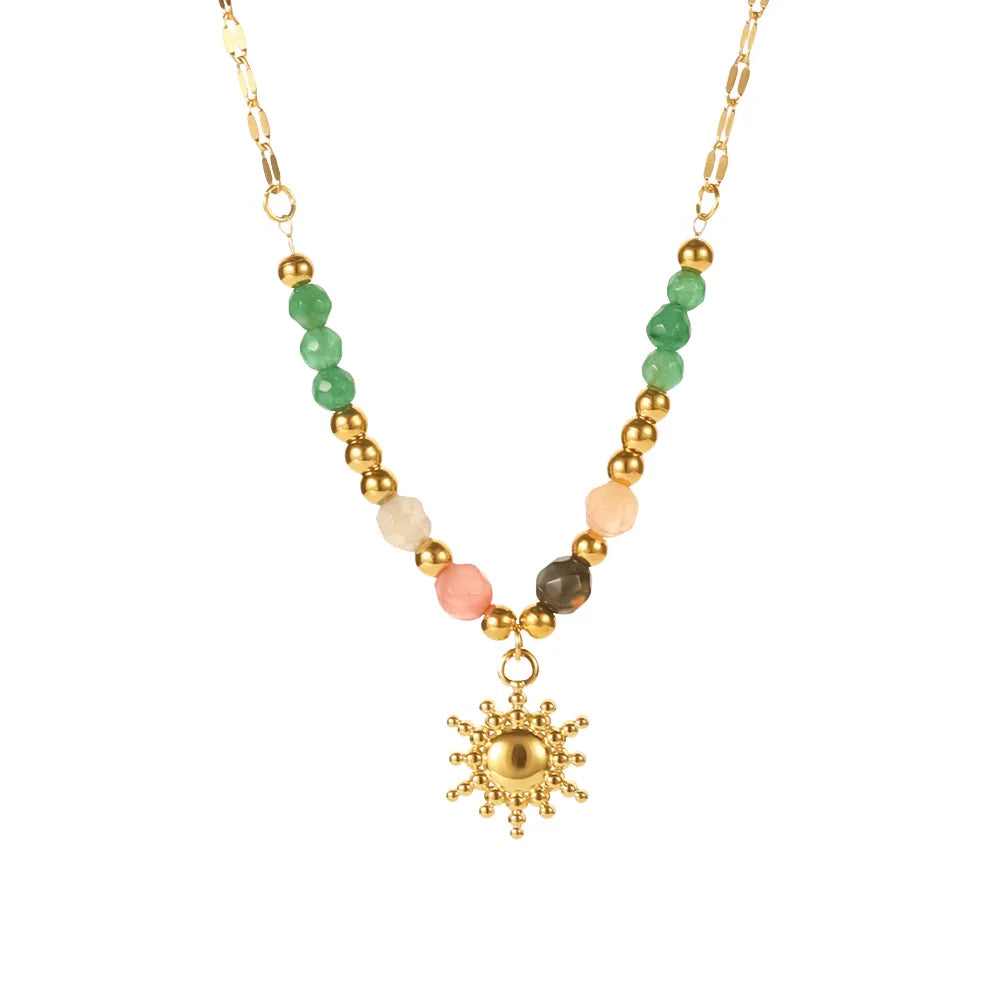 18k Gold-Plated Trend Sun Necklace with Natural Stones