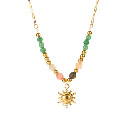 18k Gold-Plated Trend Sun Necklace with Natural Stones