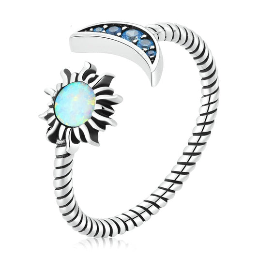 Sun and Moon Opal Ring in 925 Sterling Silver with Cubic Zirconia