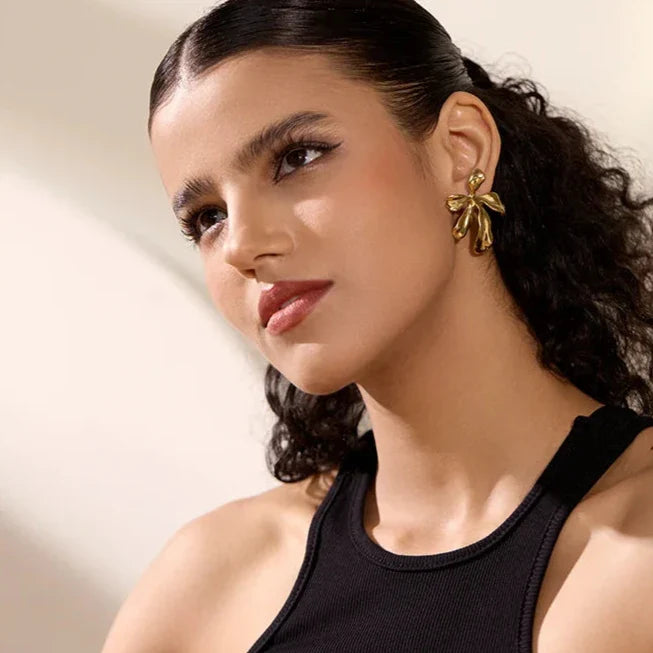 18k Gold-Plated Asymmetric Organic Flower Earrings