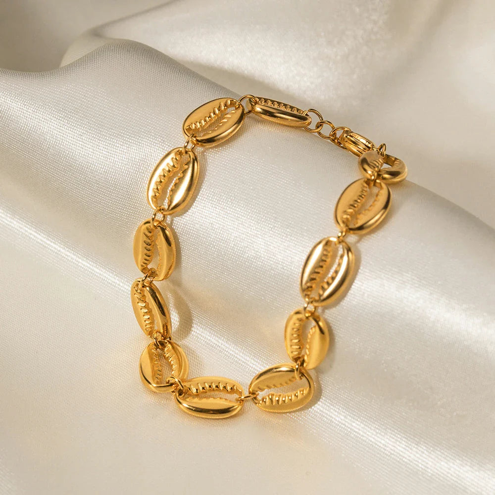 18k Gold-Plated Cowrie Shell Charm Bracelet