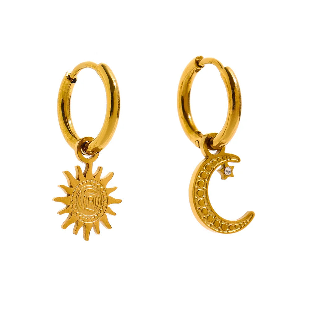 18k Gold-Plated Asymmetric Sun &amp; Moon Earrings