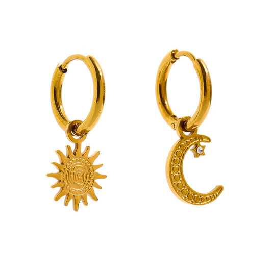 18k Gold-Plated Asymmetric Sun &amp; Moon Earrings