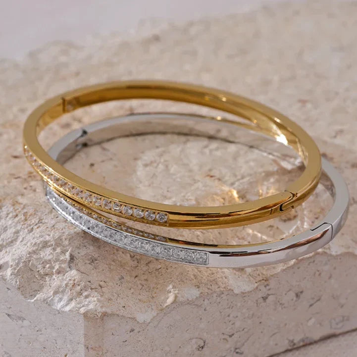 Minimalist Zirconia-Set Detail Bracelet – 18k Gold-Plated