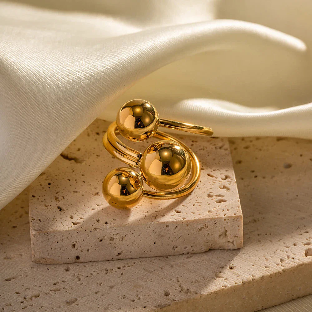 18k Gold-Plated Sophisticated Three Spheres Ring