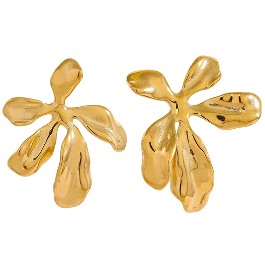 18k Gold-Plated Asymmetric Organic Flower Earrings