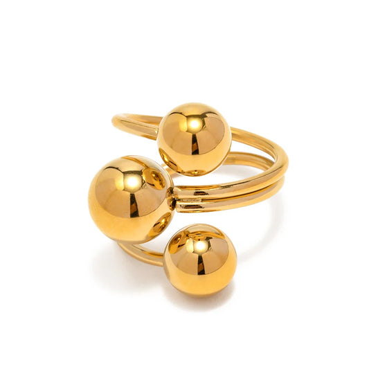 18k Gold-Plated Sophisticated Three Spheres Ring