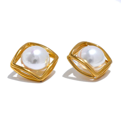 18k Gold-Plated Square Pearl Earrings