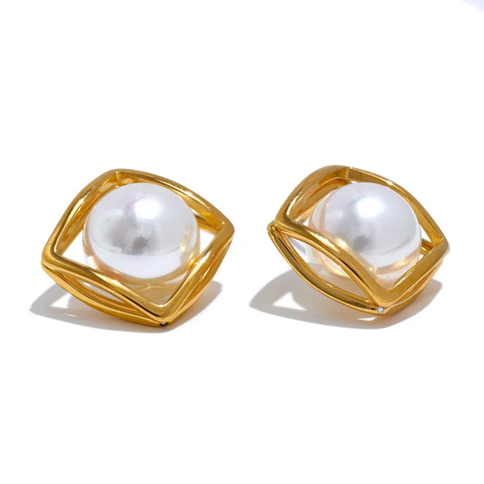 18k Gold-Plated Square Pearl Earrings