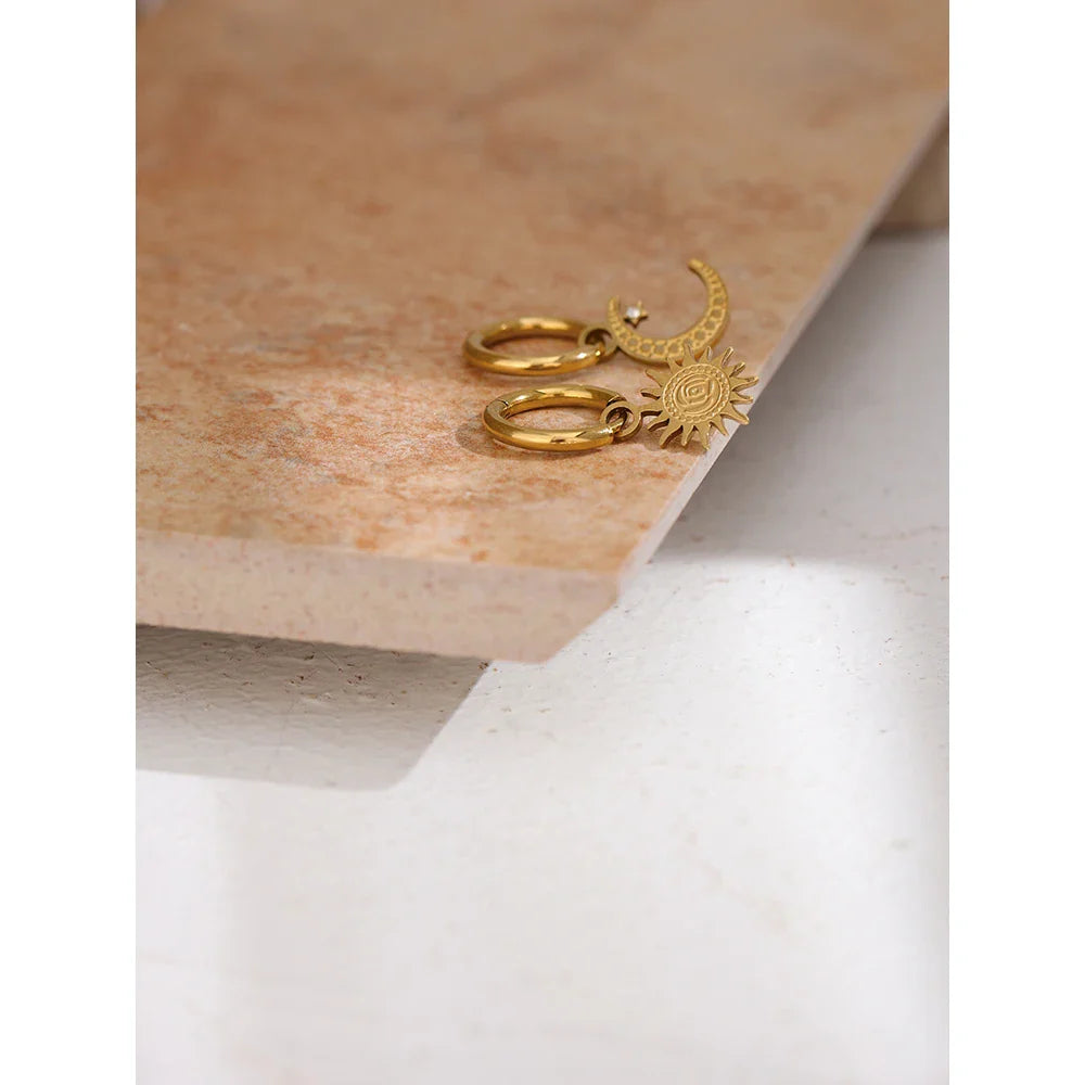 18k Gold-Plated Asymmetric Sun &amp; Moon Earrings