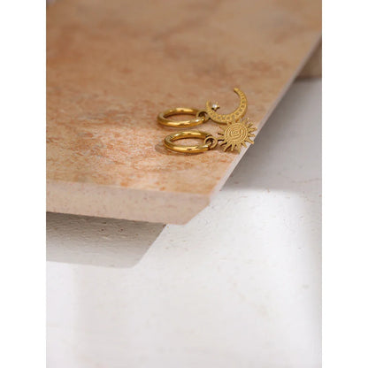 18k Gold-Plated Asymmetric Sun &amp; Moon Earrings