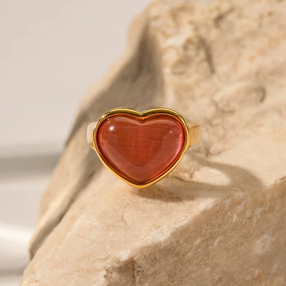 18k Gold-Plated Red Opal Heart Ring