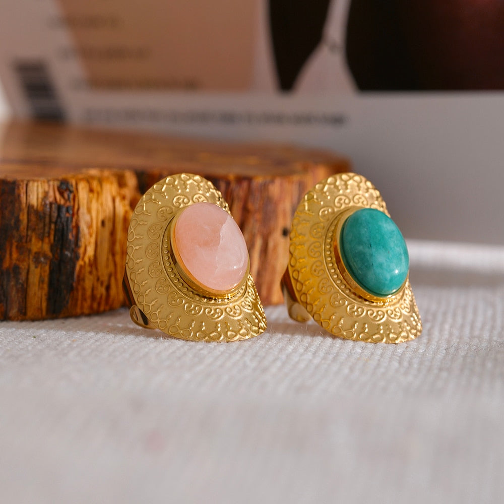 18k Gold Plated Adjustable Hyperbolic Ring with Natural Stones