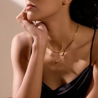 18k Gold-Plated Double Necklace Set – Snake and Water Drop