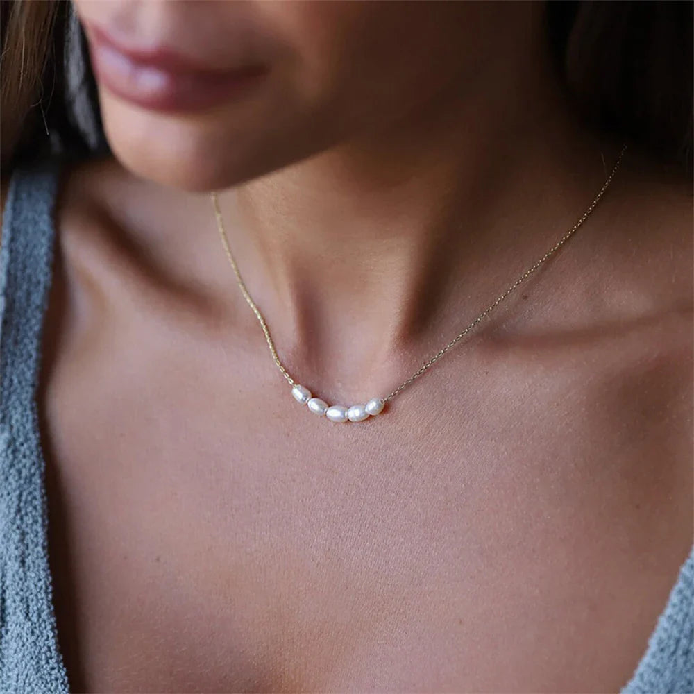 18k Gold-Plated Minimalist 5-Pearl Necklace