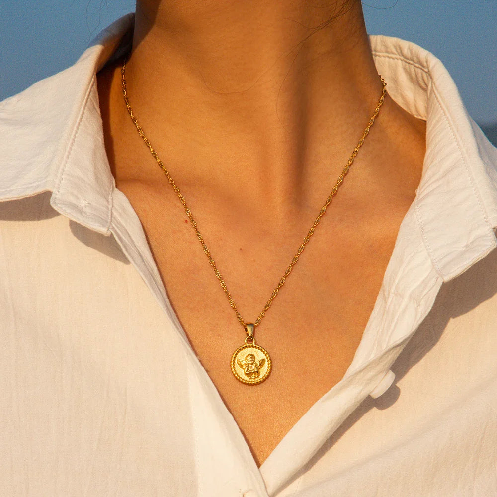 18k Gold-Plated Angel Medal Necklace