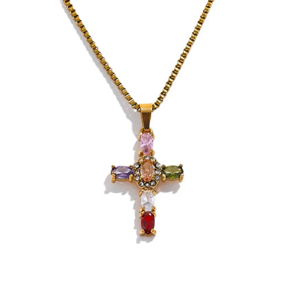 18k Gold-Plated Delicate Cross Necklace with Zirconia