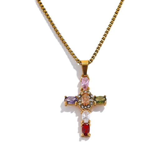 18k Gold-Plated Delicate Cross Necklace with Zirconia