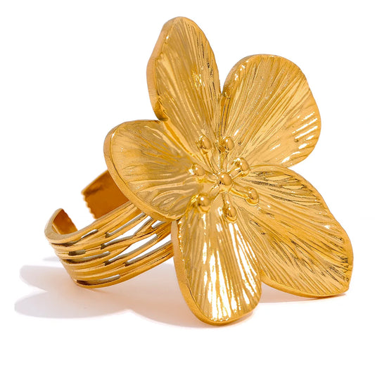 18k Gold-Plated Adjustable Minimalist Floral Ring