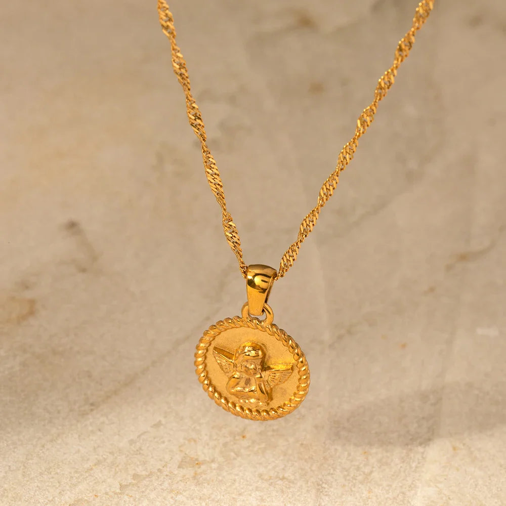 18k Gold-Plated Angel Medal Necklace