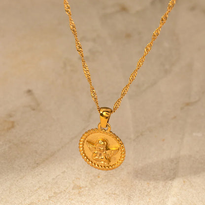 18k Gold-Plated Angel Medal Necklace