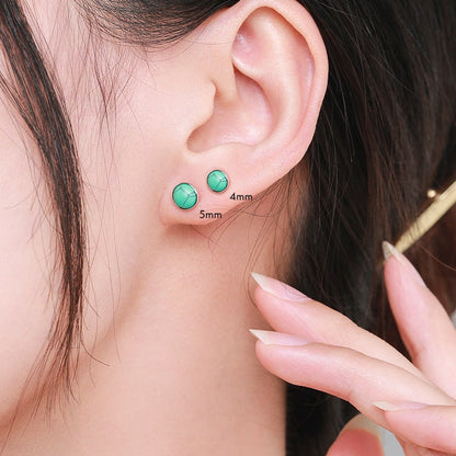 Elegant Round Green Turquoise Earrings in 925 Silver