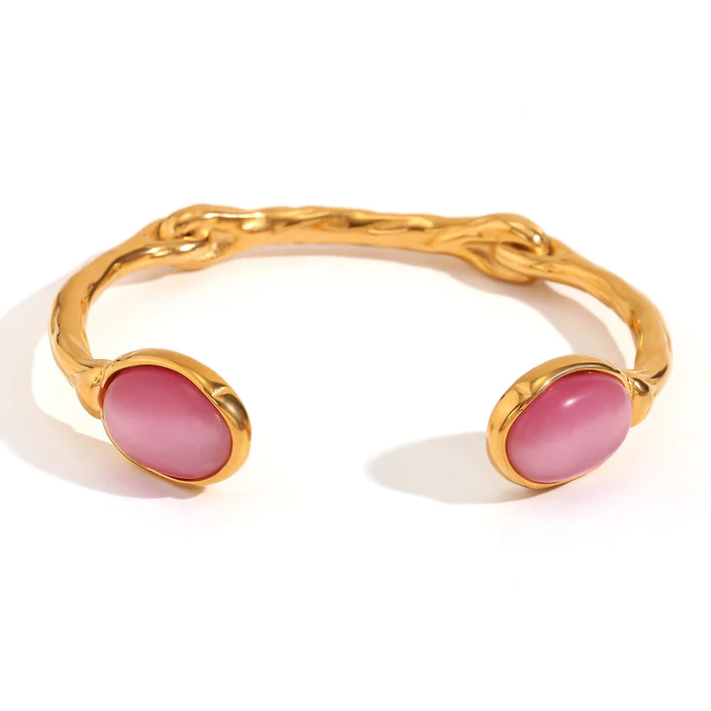 Double Organic Agate Bangle – 18k Gold-Plated
