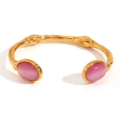 Double Organic Agate Bangle – 18k Gold-Plated