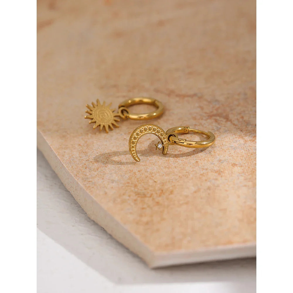 18k Gold-Plated Asymmetric Sun &amp; Moon Earrings
