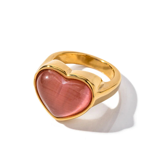 18k Gold-Plated Red Opal Heart Ring